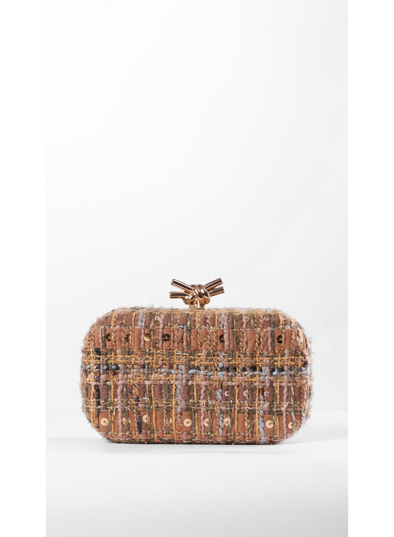 كيفيلي كلتش أوريليا تويد بعقدة معدنية – حقيبة سهرة فاخرة منسوجة يدويًا - Image 1